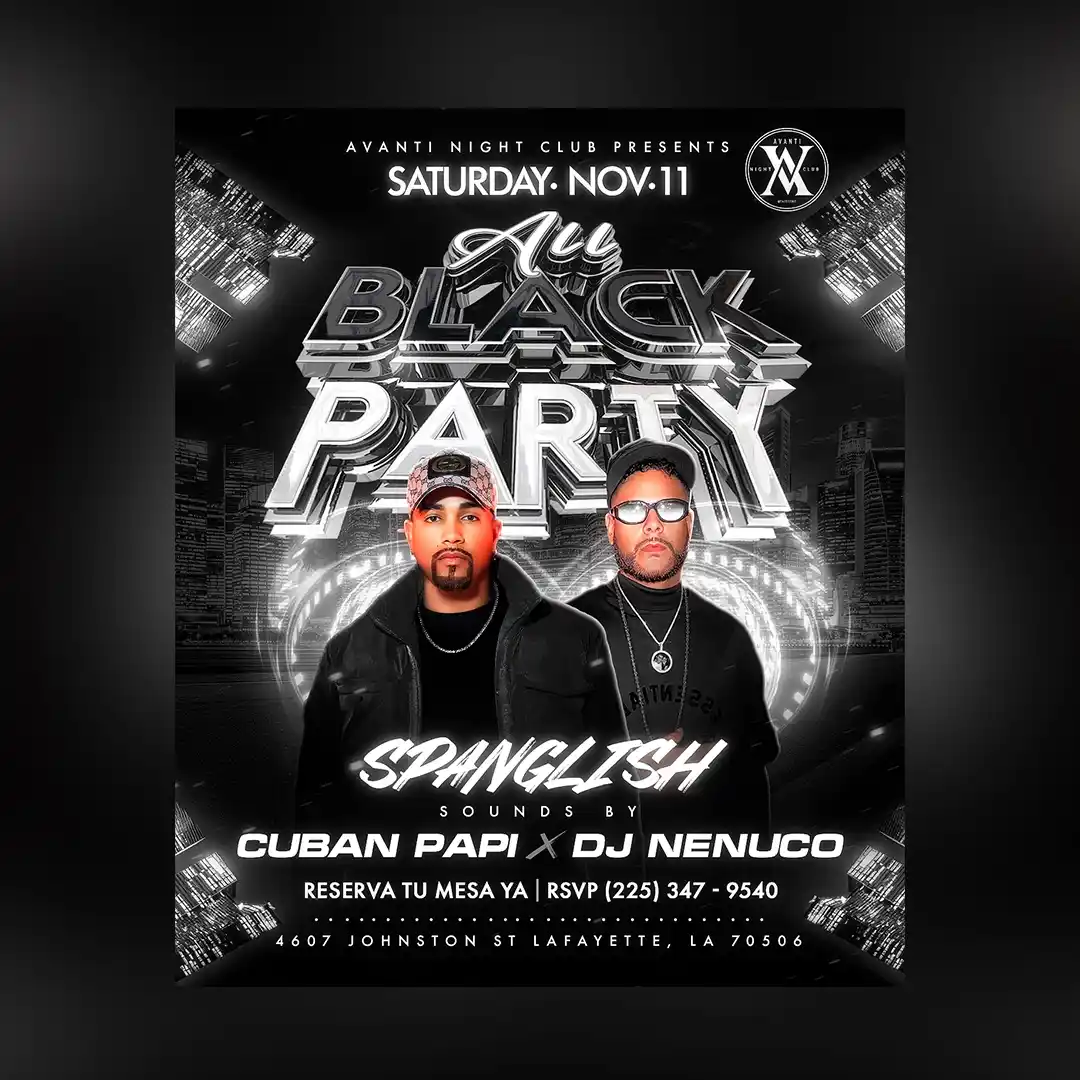 All Black Party Flyer Design, Nightclub Event, Luxury Party, DJ Performance, Urban Nightlife Poster